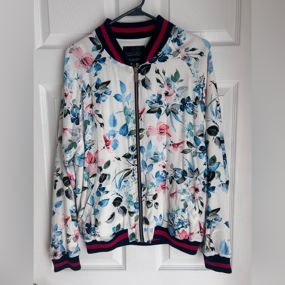 Sanctuary Women’s Floral Bomber Jacket Size M Lightweight Zip
